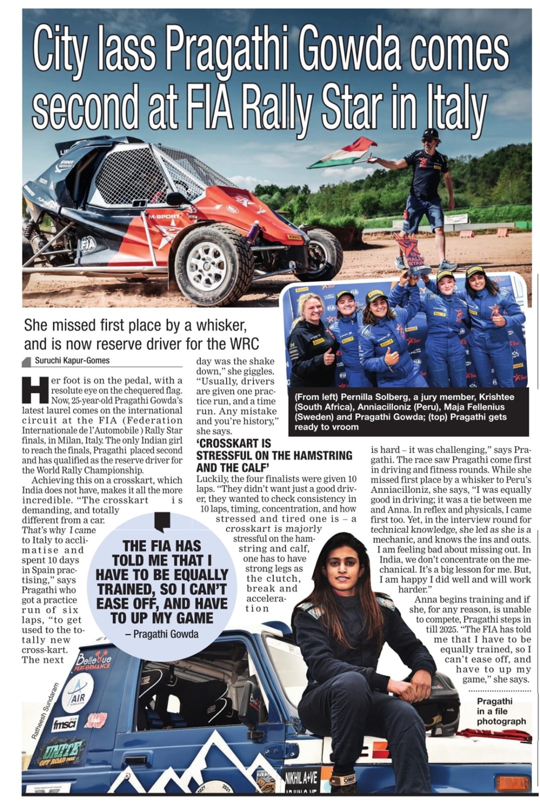City Lass Pragathi Gowda Comes second at FIA Rally Star in Italy.